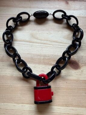 Vintage Modernist Angela Caputi Resin Chain Link Lock Necklace